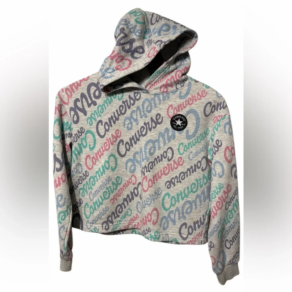 Converse Girl’s Heather Gray‎ Pullover Hoodie with Pastel Script